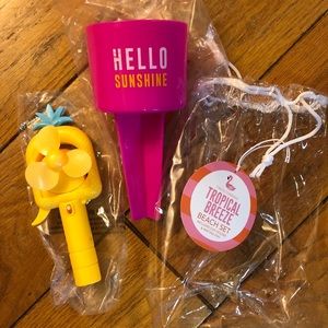 Beach Cup Holder and Misting Fan Set